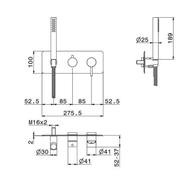 Newform X-STEEL 316 Смеситель для душа, встраиваемый, на 2 выхода, ручной душ, кронштейн, на декоративной платине (для 31030), цвет: INOX. 69679EX.50.050-1