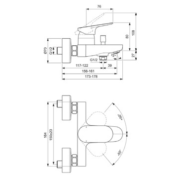 Ideal Standard Ceralife O Смеситель для ванны, настенный, цвет: хром. BE029AA-5