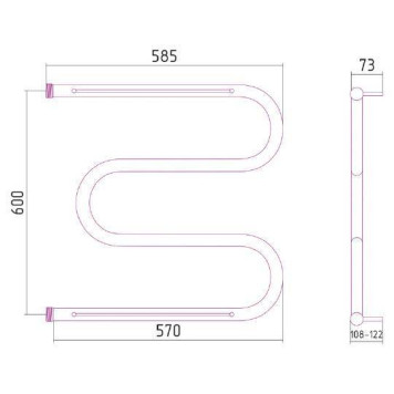 Стилье М-образный Полотенцесушитель водяной для ГВС 58,5x60h см, цвет: без покрытия 00014-6060-2