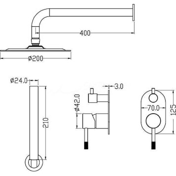 Boheme Uno Смеситель встраиваемый верхний душ ручной душ, цвет: black 464-BCR-1