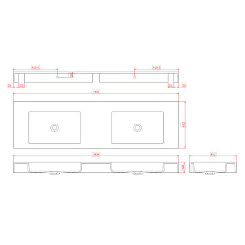 Armadi Art Flat Раковина подвесная 140,4х45,2х10h см, цвет: белый 888-140-3