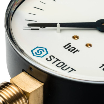 Манометр радиальный STOUT SIM-0010, корпус Dn 100 мм, 1/2, 0-16 бар, кл.2.5-3