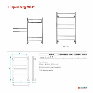 Электрический полотенцесушитель Energy Multy 800х500-3