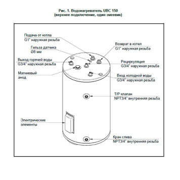 Бойлер косвенного нагрева BAXI UBC 150 напольный, одиночный змеевик, с верхним подключением-1