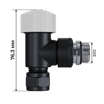 Набор термостатический угловой Royal Thermo Design Pro 15мм М30х1,5 (Черный)-3