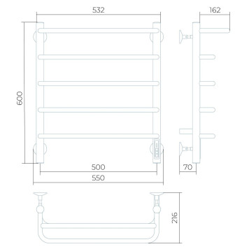 Полотенцесушитель электрический Larusso Стандарт с полкой КС П5 500х600 9005-2