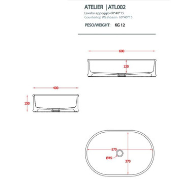 Artceram Atelier Раковина 60х40 см, без отв., настольная, без перелива, цвет: tortora. ATL002 40 00-1