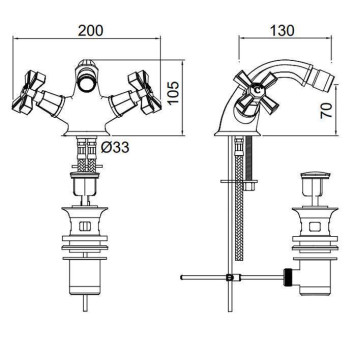 Sbordoni D eacute;co prestige Смеситель для биде на 1 отв. с донным клапаном, цвет: никель-1