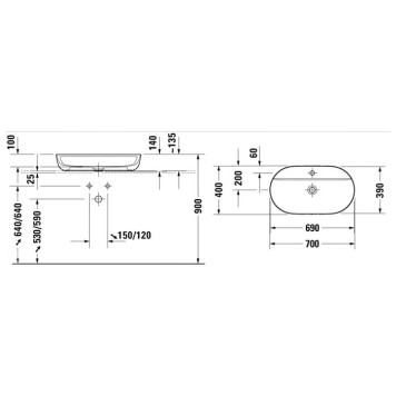 Duravit Luv Раковина 70х40х14см., накладная, 1 отв., цвет: белый глянцевый. 0380700000-4
