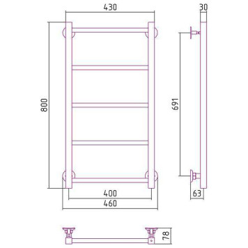 Стилье Версия-КН Полотенцесушитель водяной 40x80h, цвет черный 17640-8040-2