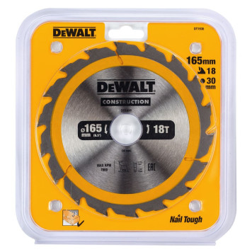 Диск пильный DeWalt твердосплавный 165х30 мм, 18 зубьев CONSTRUCTION DT1936