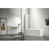 AQ DEL SBA 08015CH Шторка на ванну, одноэлементная, поворотная 800X1500 профиль хром, стекло прозрачное AQ DEL SBA 08015CH