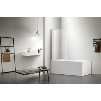 AQ DEL SBA 08015CH Шторка на ванну, одноэлементная, поворотная 800X1500 профиль хром, стекло прозрачное AQ DEL SBA 08015CH