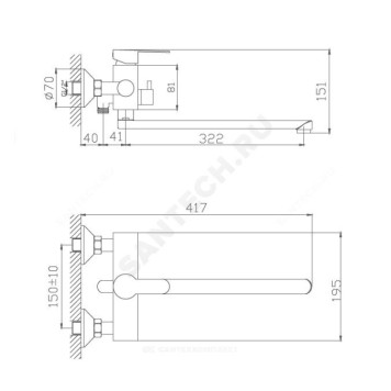 Смес/ванна однор дл/изл плоск Lобр в/к Haiba HB22801-1