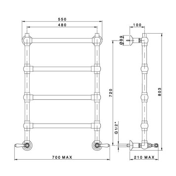 NICOLAZZI EL CAPITAN Полотенцесушитель водяной 55(70)х80.3см., цвет: черный матовый-4