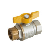 Кран шаровой полнопроходной, резьба внутренняя/наружная 1/2, никелированный, для газа, ручка - бабочка желтая.