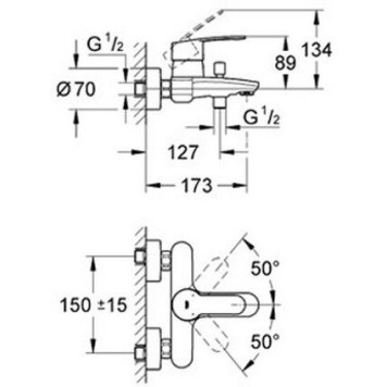 33591002 Eurostyle Cosmopolitan Смеситель однорычажный для ванны, хром 33591002-1
