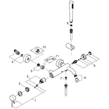 33628001 Essence+ Смеситель однорычажный для ванны с душевым гарнитуром, хром 33628001-1