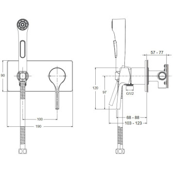 E25838-CP Elate комплект для гигиенического душа встроенный (смеситель + гигиеническая лейка + шланг) E25838-CP-1