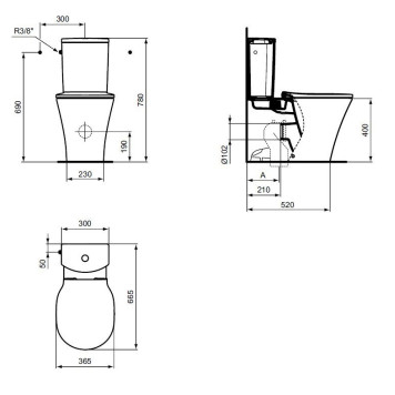 E013701 CONNECT AIR AquaBlade Напольный пристенный унитаз для монтажа с бачком, горизонтальный выпуск E013701-1