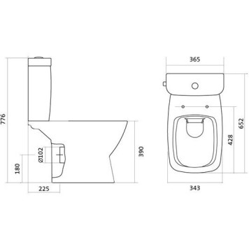 1.WH30.2.418 НЕО rimless Унитаз-компакт безободковый, 2 реж., дюро, метал крепеж, soft-close, тонкое 1.WH30.2.418-2
