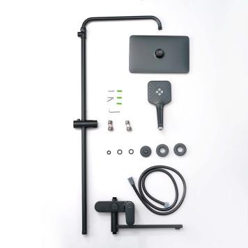 AQ2840MB НИКА душевая система (смеситель для ванны) 3 jet 300х193 мм с длинным изливом, матовый черный AQ2840MB-4