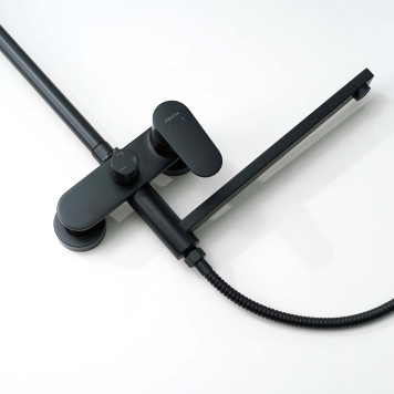 AQ2840MB НИКА душевая система (смеситель для ванны) 3 jet 300х193 мм с длинным изливом, матовый черный AQ2840MB-6