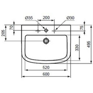 T056401 Tempo Умывальник 60 см, центральное отверстие под смеситель готово T056401-1
