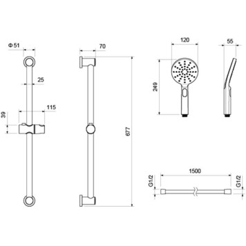 AQ2016CR ОБЕРОН душевой гарнитур 3jet 65 см AQ2016CR-3
