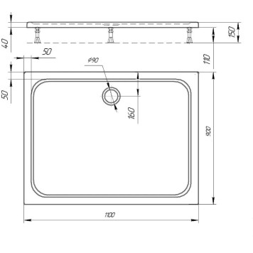 Поддон акриловый, прямоугольный, с ножками и съемной панелью. БЕЗ СИФОНА. 1109015 DPA-0000010-1