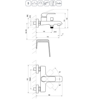 Смеситель для ванны FL 022.20/150 черный X070175-1