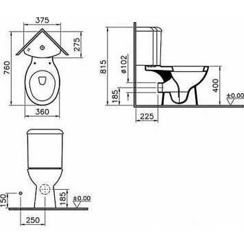 9754B003-7200 Угловой унитаз Arkitekt со стандартным сиденьем VitrA 9754B003-7200-1