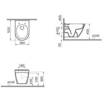 7740B003-0075 S50 Rim-Ex подвесной безободковый унитаз VITRA (НУЖНА КРЫШКА 801-003-019, 72-003-309) 7740B003-0075-1