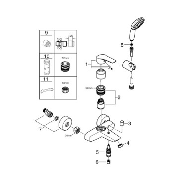 25276003 Eurosmart Смеситель однорычажный для ванны c душ набором (руч душ Tempesta 110 + душ шланг 1500 мм + держатель), хром (аналог арт. 3330220A) 25276003-2