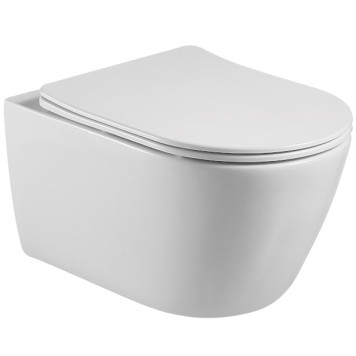 AQ1253W-00 БЕТТА Унитаз подвесной безободковый 531360344мм, тонкое сиденье с механизмом плавного закрывания, крепеж AQ1253W-00