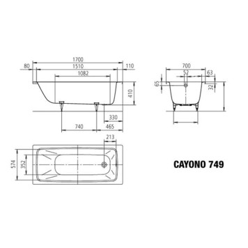 Kaldewei Cayono Ваннa встраиваемая 170х70см, мод.749, цвет: белый. 581470000000, 274900010001-5