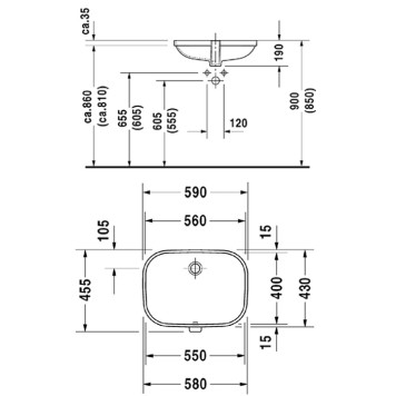 Duravit D-Code Раковина встраиваемая снизу 56х40см., без отв., цвет: белый. 0338560000-1
