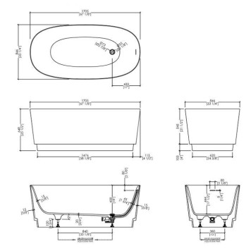 Devon Devon Dove Ванна отдельностоящая, 170.5х64.7х84.6см., White tec plus, с донным клапаном, цвет: белый-6