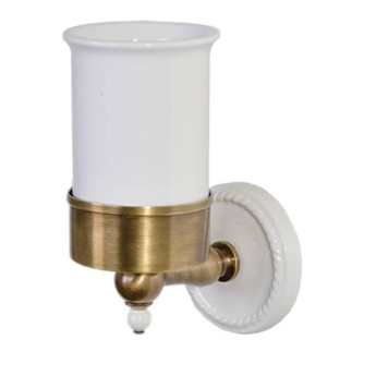 Devon Devon Dorothy Стаканчик (керамика белая) для зубных щеток подвесной, цвет: бронза/белый