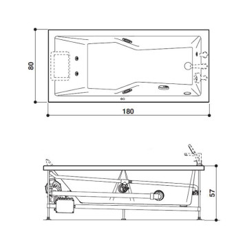 JACUZZI ENERGY Ванна с г/м 180x80x57см, без панели , смеситель, кит (форсунки, водозаборник,слив), SX, цвет белый. 9440A19A, ENE30121300-5