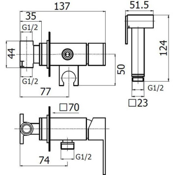 Plumberia Selection TAG Гигиенический душ, настенный, со смесителем, шланг PVC 125см., цвет: хром-1