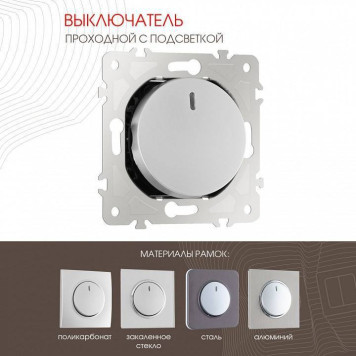 Выключатель проходной одноклавишный с подсветкой без рамки Arte Milano 202 202.33-1.silver-1