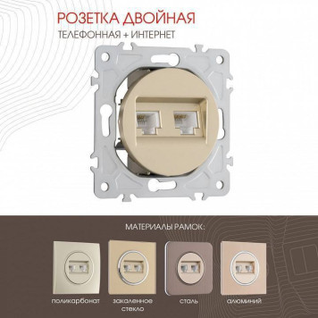 Розетка двойная RJ-11 и Ethernet RJ-45, без рамки Arte Milano am-202 202.44-1.shampan-1