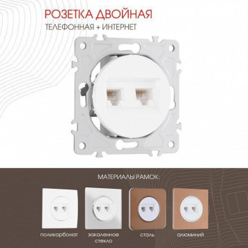 Розетка двойная RJ-11 и Ethernet RJ-45, без рамки Arte Milano am-202 202.44-1.white-1
