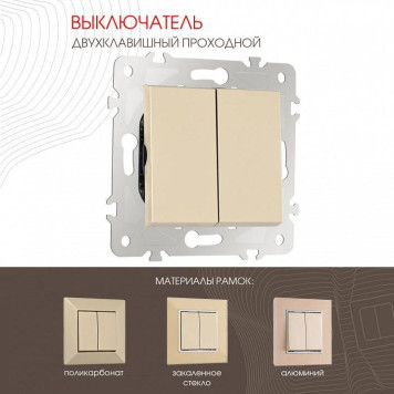 Выключатель проходной двухклавишный без рамки Arte Milano 203 203.32-2.shampan-1