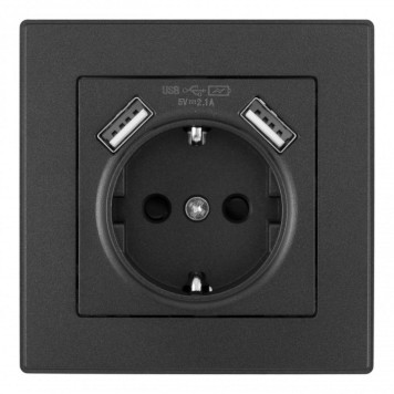 Розетка с заземлением и со шторкой и 2хUSB Arte Milano SET06-1 SET06-1-47-1 black-1