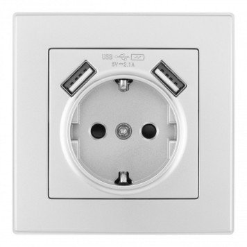 Розетка с заземлением и со шторкой и 2хUSB Arte Milano SET06-1 SET06-1-47-1 silver-1