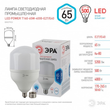 Лампа светодиодная Эра Стандарт LED POWER T160-65W-4000-E27/E40-2