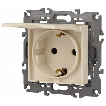 Розетка с заземлением и со шторкой, без рамки с крышкой Эра Эра Elegance 14-2103-02-3