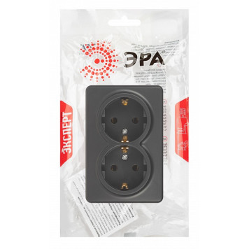 Розетка двойная с заземлением и со шторкой Эра Эра Эксперт 11-2205-05-3